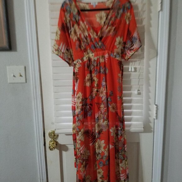 Womens Floral Maxi Dress With Short Sleeves & Empire Waist By Carters Sheer Oran - Picture 2 of 5